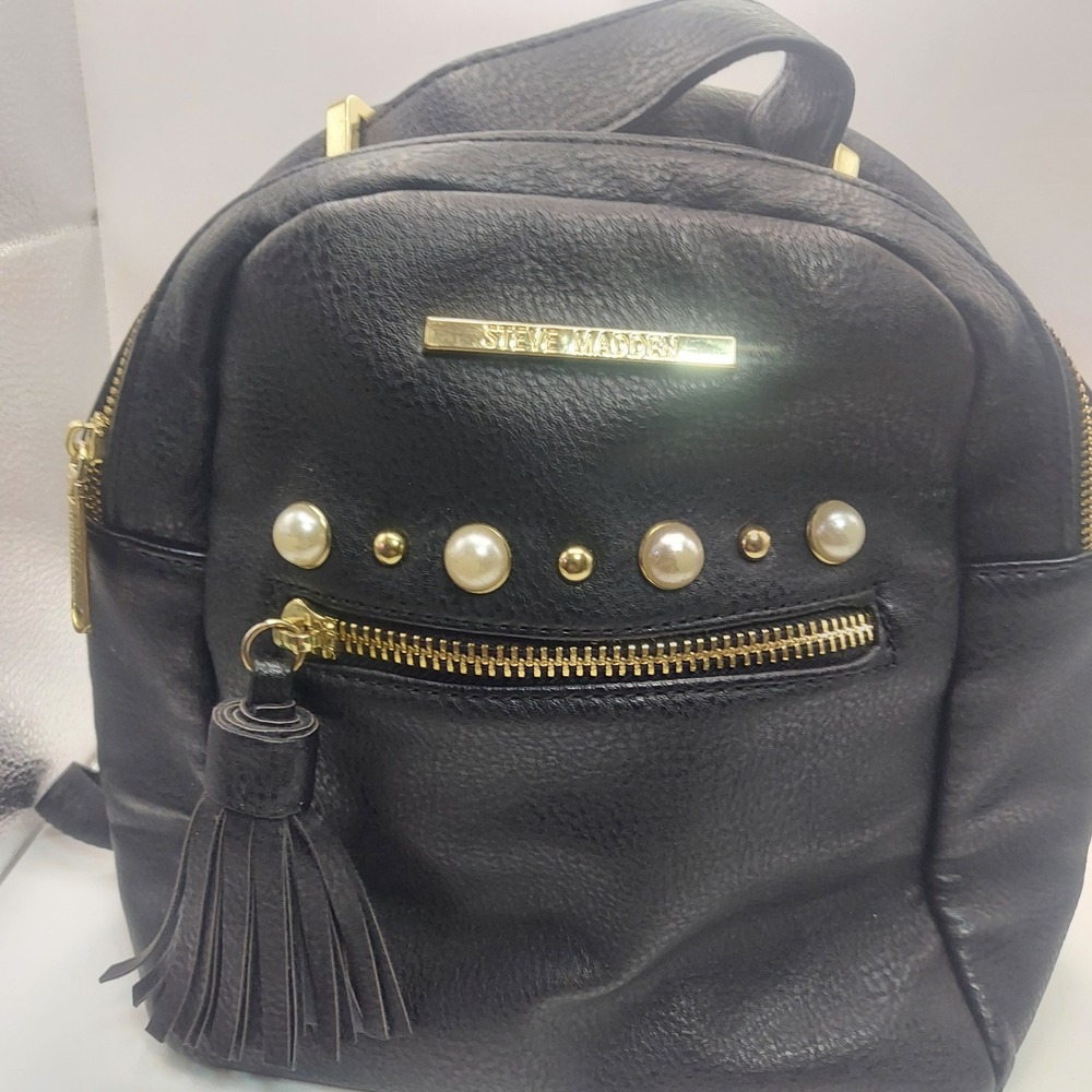 Steve Madden Black Mini Backpack Purse‎ Studded Faux Leather Fashion Bag